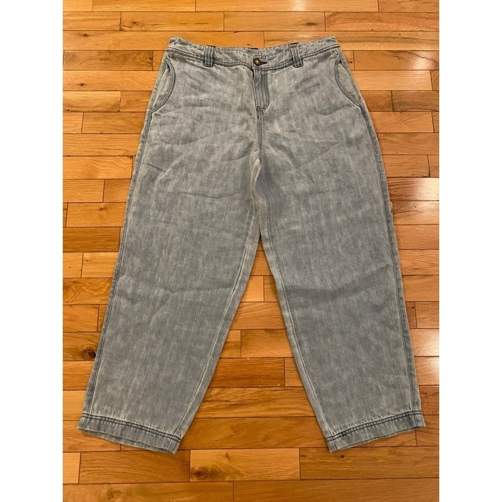 Poetry Womens 100% Linen Wide Leg Trousers Light Blue Wash Size US 10